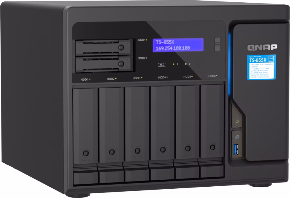 QNAP TS-855X-8G 6x 3,5"+2x 2,5", 8GB RAM, 2x M.2 NVMe, 2x PCIe, 1x 10GbE, 2x 2,5GbE