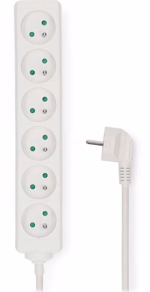 NEDIS napájecí prodlužovací zásuvka/ úhlová/ 6x zásuvka/ bílá/ 1,5m