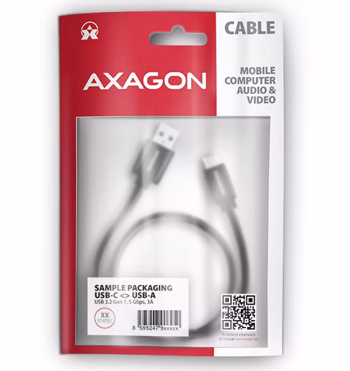 AXAGON BUCM3-AM15AB, SPEED kábel USB-C USB-A, 1.5 m, USB 3.2 Gen 1, 3A, ALU, opletenie, čierna