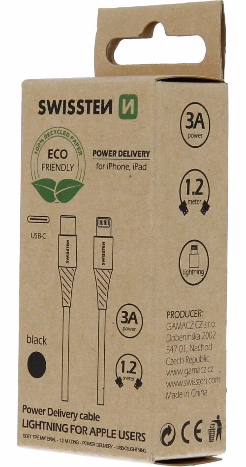 Swissten datový kabelusb-c/lightning černý 1,2m (eco balení)