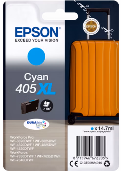 Epson inkoustová nápln 405XL DURABrite Ultra Ink/ C13T05H24010/ cyan