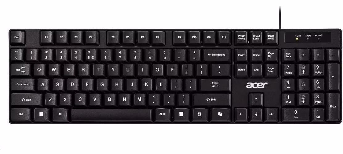 ACER drátová klávesnice AKW100,USB 2.0,5 mil. úhozů,voděodolná,Black
