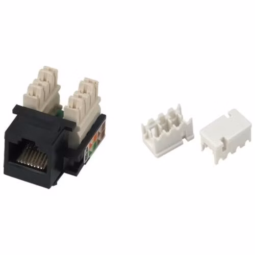 XtendLan Keystone jack RJ45, narážecí, CAT5e, UTP, s krytkami proti prachu, černý