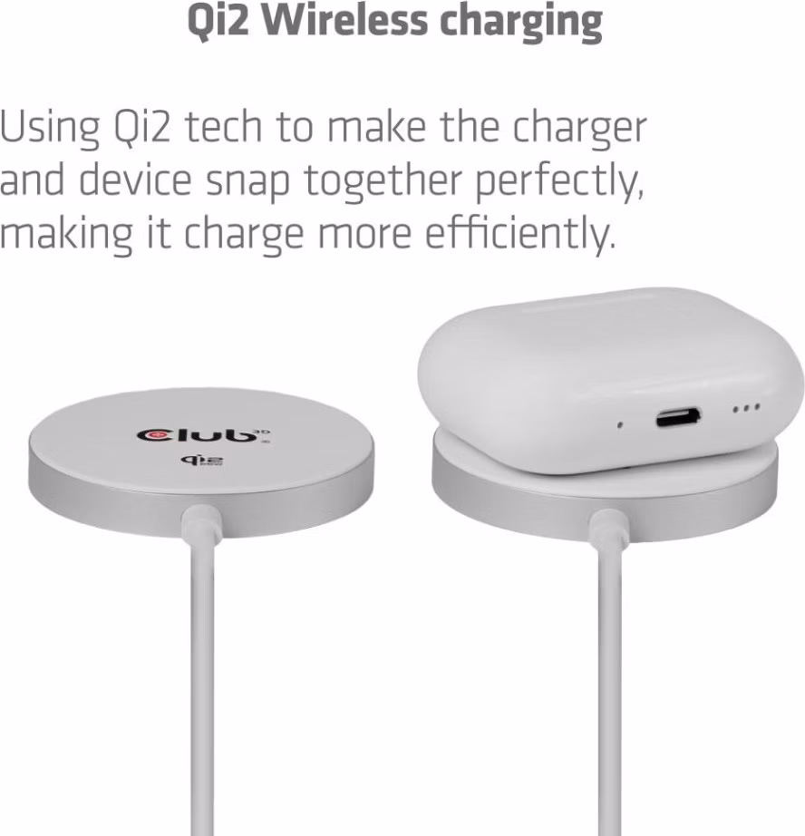 Club3D Bezdrátová nabíječka, 1x Qi2 25W, MagSafe, Qi certifikováno, bílá