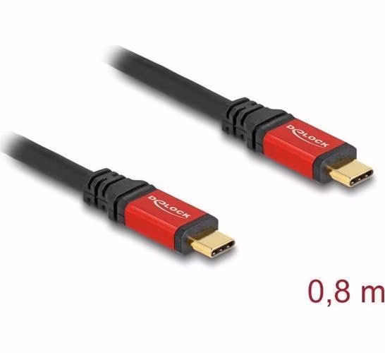 Delock USB 20 Gbps kabel USB Type-C™ samec na samec PD 3.0 100 W E-Marker 0,8 m červený kovový