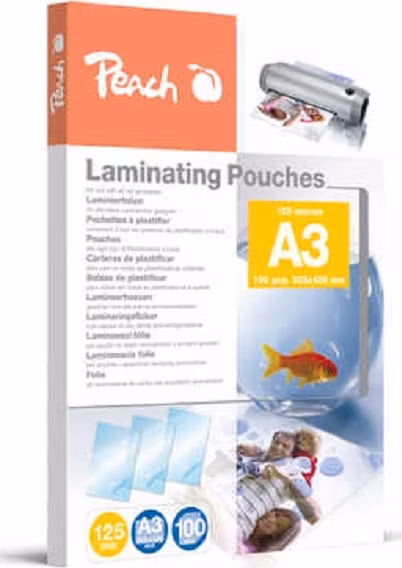 PEACH laminovací folie A3 (303x426mm), 125mic, lesklé, 100ks