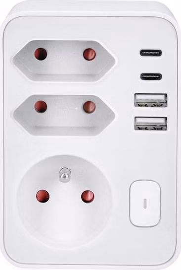 Solight rozbočovač 1x 16A + 2x 2,5A, 2xUSB A+C rychlonabíjačka 20W PD, biely, vypínač