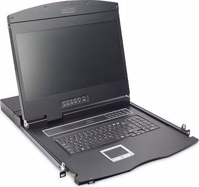 DIGITUS Modulární konzole s 19" TFT (48,3 cm), 16 portů Cat.5 KVM a touchpadem, německá klávesnice