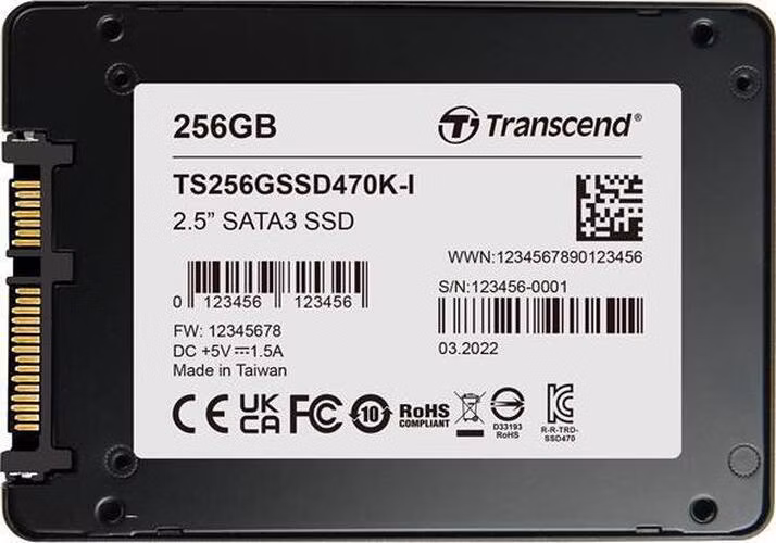 TRANSCEND SSD470K-I 256GB Industrial (3K P/E) SSD disk 2.5" SATA3, 3D TLC, Aluminium case, 560MB/s R, 520 MB/W, černý