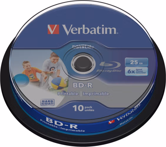 VERBATIM BD-R SL DataLife 25GB, 6x, printable, spindle 10 ks