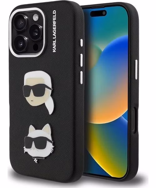 Karl Lagerfeld Grained PU K&amp;CH Heads kryt iPhone 16 Pro Max čierny