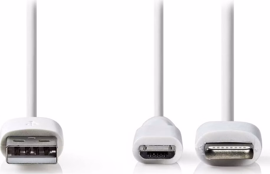 NEDIS synchronizační a nabíjecí kabel 2 v 1/ USB Micro B Zástrčka + Adaptér Lightning - A Zástrčka/ bílý/ 1m