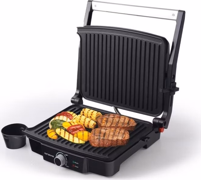 Orava Grillchef elektrický kontaktní gril, 2000 W, regulace teploty, tepelně izolovaná rukojeť