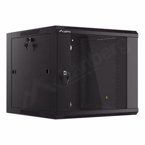 LANBERG Nástěnná jednodílná skříň 19", 9U 570x600 snadná a rychlá montáž (v rozloženém stavu) černá (RAL9004)