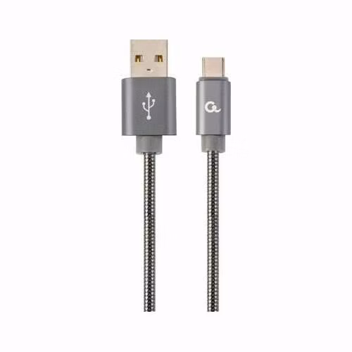 GEMBIRD CABLEXPERT Kabel USB 2.0 AM na Type-C kabel (AM/CM), 1m, metalická spirála, šedý, blister, PREMIUM QUALITY