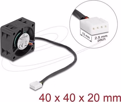 Delock Axiální ventilátor: 24 V DC, 40 x 40 x 20 mm, černý