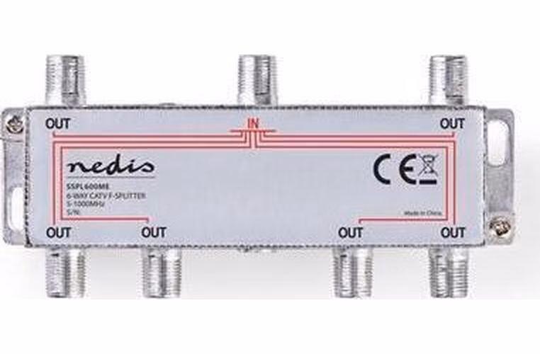Nedis SSPL600ME - CATV F-Rozbočovač | Max. zisk 10 dB | 5–1 000 MHz | 6 Výstupů