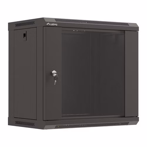LANBERG 19" RACKOVÁ SKRIŇA PRE MONTÁŽ NA STENU 9U/540X350 (FLAT PACK) S PRESKLENÝMI DVERMI ČIERNA