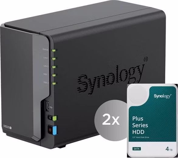 Synology™ DiskStation DS225+, 2-bay NAS, vratane 2ks HDD 4TB (HAT3300-4T), CPU J4125, RAM 2GB, LAN 1x 2.5Gb + 1x 1Gb