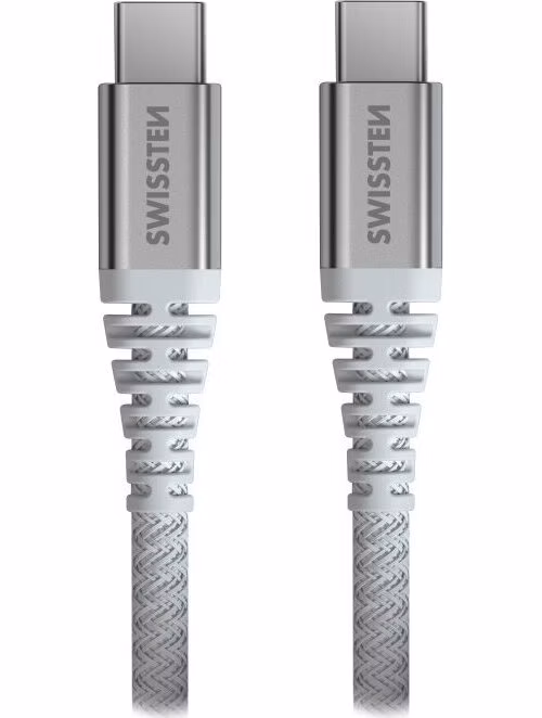Swissten datový kabel ARAMID REINFORCED - USB-C / USB-C 1,5 m bílý