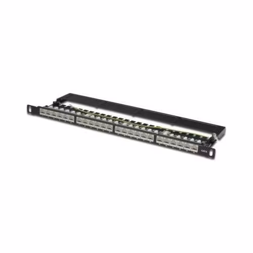 Digitus CAT 6 Patch Panel, stíněný, 24 portů RJ45 s uzávěrem, 8P8C, LSA, 0,5U, 19 "montáž do stojanu, bl