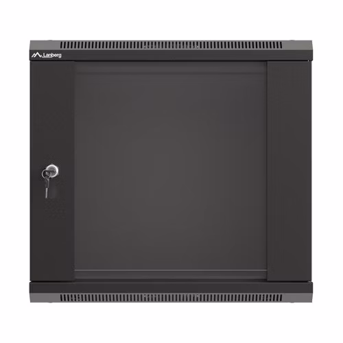 LANBERG 19" RACKOVÁ SKRIŇA PRE MONTÁŽ NA STENU 9U/540X350 (FLAT PACK) S PRESKLENÝMI DVERMI ČIERNA