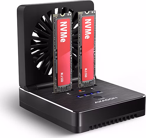 AXAGON ADSA-M2C22 USB-C 20Gbps dokovacia stanica pre 2x M.2 NVMe / SATA SSD s funkciou klonovania diskov bez PC