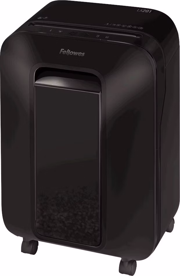 FELLOWES skartovač LX 201/ křížový řez 2x12mm/ objem koše 22 l/ stupeň utajení P-5 (tajné)/ černý