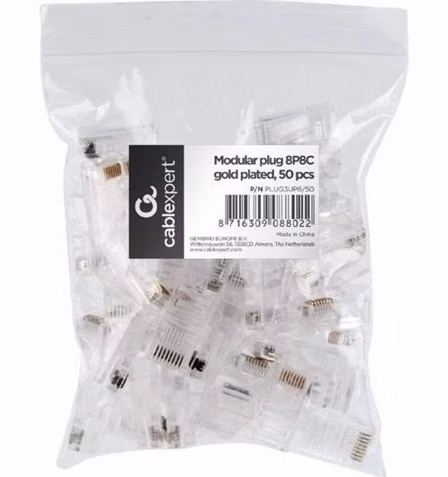 Gembird Modular plug 6u" gold plated, 50 pcs per bag