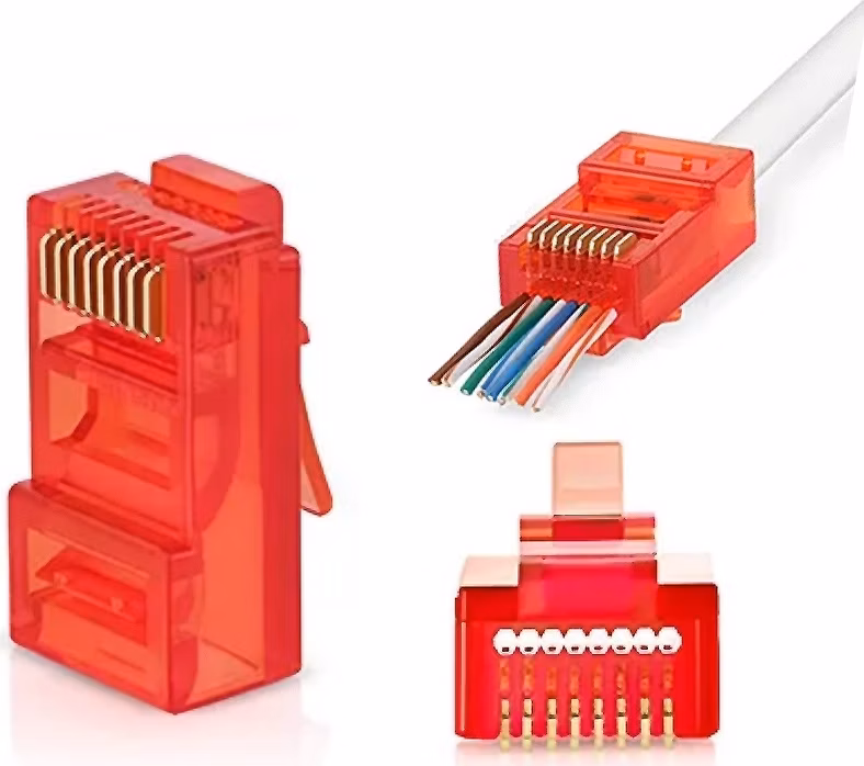 W-Star Konektor UTP RJ45EZ Cat5e100ks pozlátený, červená, pass through RJ45EZ5RS