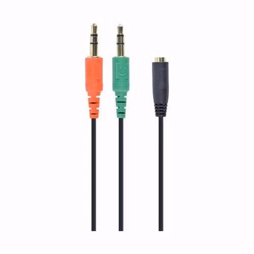 GEMBIRD Cable CABLEXPERT rozdeľovací konektor 3,5 mm (4-pólový) na 2x3,5 mm F/M, 20 cm, čierny