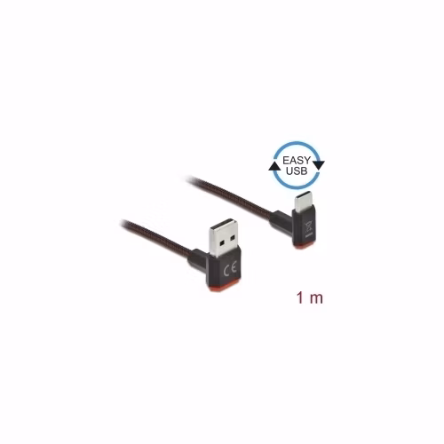 Delock Kabel EASY-USB 2.0 Typ-A samec na USB Type-C™ samec pravoúhlý nahoru / dolů 1 m černý
