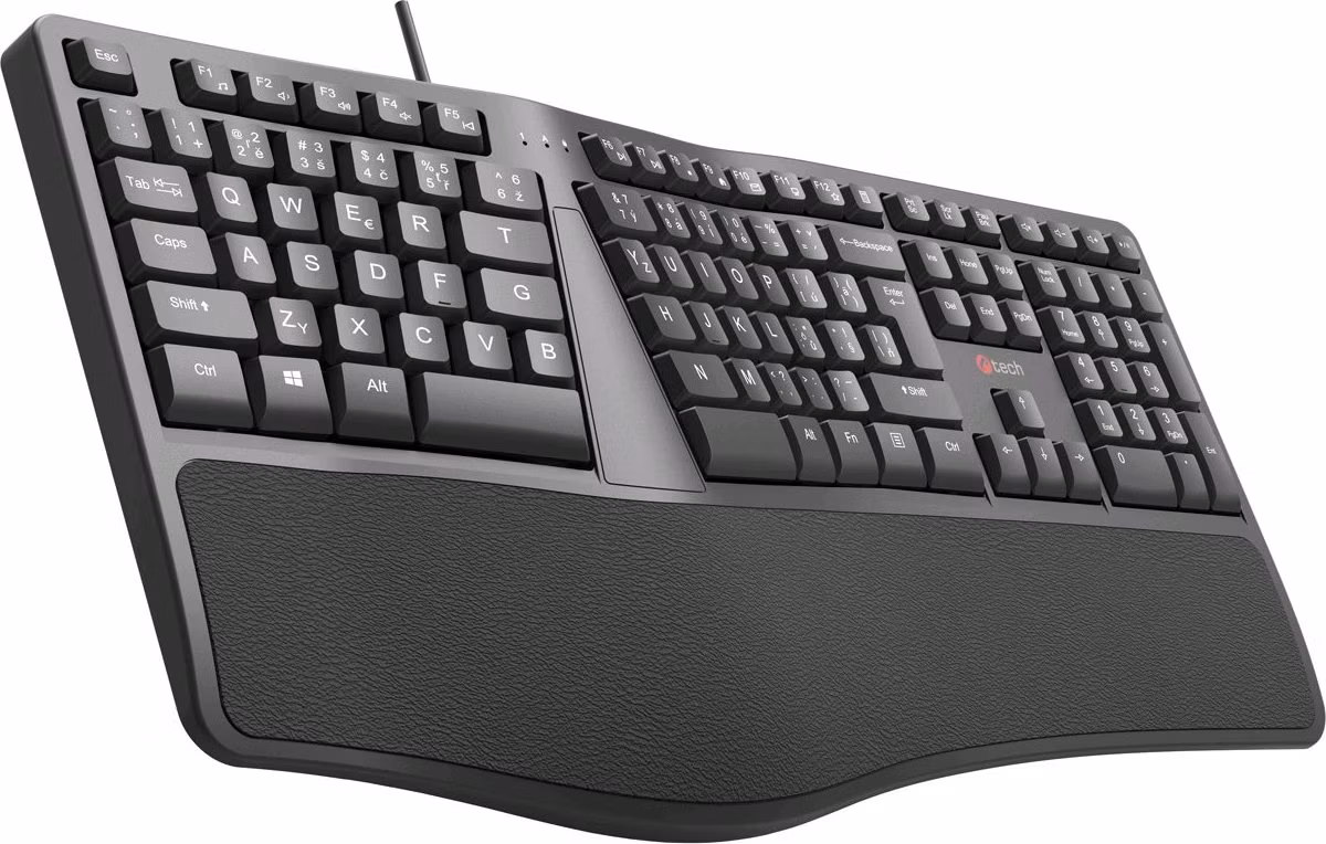 C-TECH Klávesnice KB-113E USB, ERGO,  černá, CZ/SK
