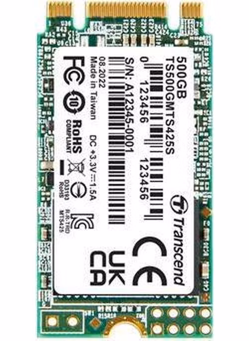 TRANSCEND MTS425S 500GB SSD disk M.2 2242, SATA III 6Gb/s (3D TLC), 530MB/s R, 480MB/s W