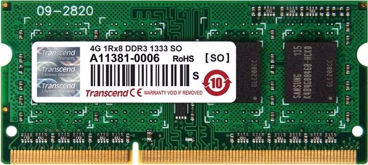 Transcend paměť 4GB DDR3 SO-DIMM 1333Mhz CL9 1Rx8