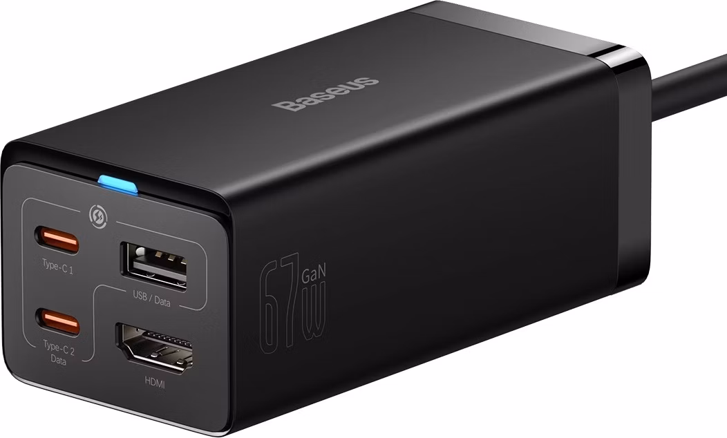 Baseus Nabíjačka do siete GaN5 Pro 2x USB-C/USB-A/HDMI 67W kábel 1.5m/USB-C kábel 1m čierna