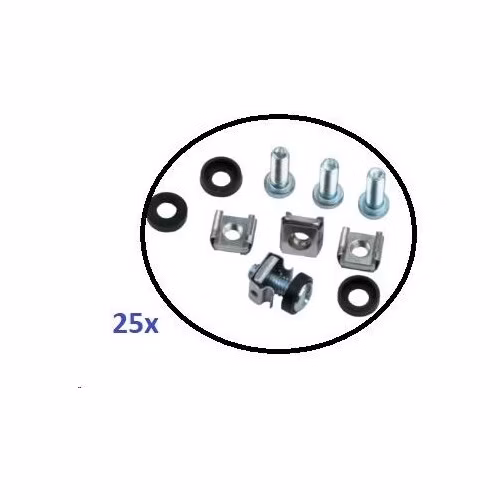 Montážna sada M6 pre rozvádzače - 25ks (100x skrutka + 100x matica + 100x podložka), dĺžka skrutky 20mm