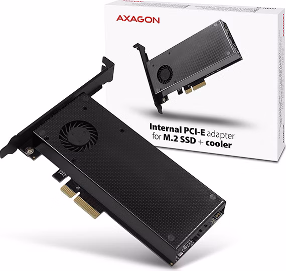 AXAGON slot adaptér do PCIe x4 na M.2 NVMe M-KEY nebo SATA B-KEY vč. chladiče / PCEM2-DC / low-profile