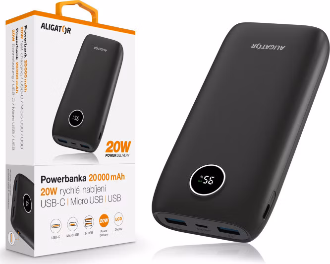 ALIGATOR Powerbanka Power Delivery 20W, rýchle nabíjanie, 20 000 mAh, čierna