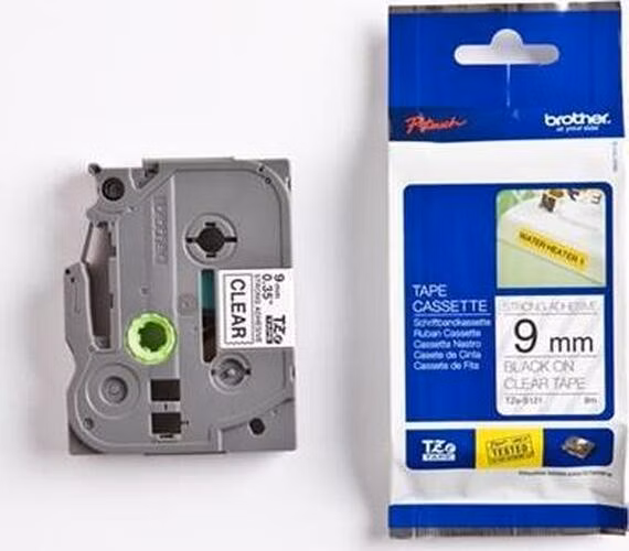 Brother - TZe-S121 průsvitná / černá (9mm,lamin.,extrémně adh.)
