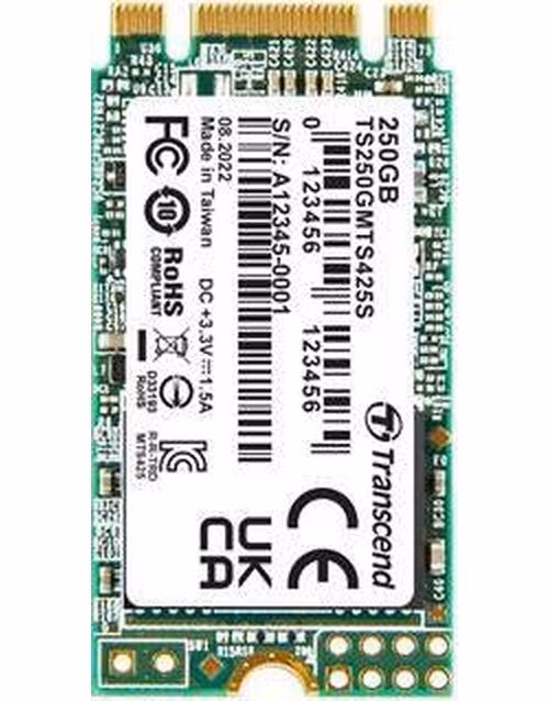 TRANSCEND MTS425S 250GB SSD disk M.2 2242, SATA III 6Gb/s (3D TLC), 500MB/s R, 330MB/s W