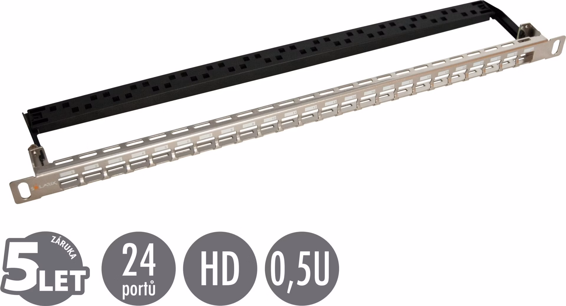 19" modulárny neosadený high-density patch panel Solarix 24 portov 0,5U SX24HDM-0-STP-SL-UNI
