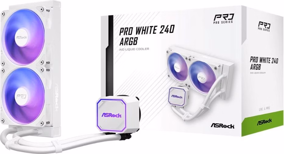 ASROCK Vodní chladič Pro White 240 ARGB, 2x120mm, LGA1851, AM5, bílá