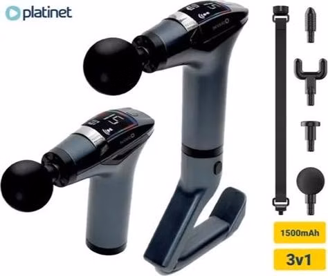PLATINET MASÁŽNÍ PISTOLE 1500 mAh, 2400-3200 otáček za minutu, 4 nástavce, pás