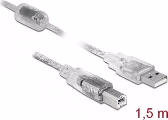 Delock Kabel USB 2.0 Typ-A samec > USB 2.0 Typ-B samec 1,5m transparentní