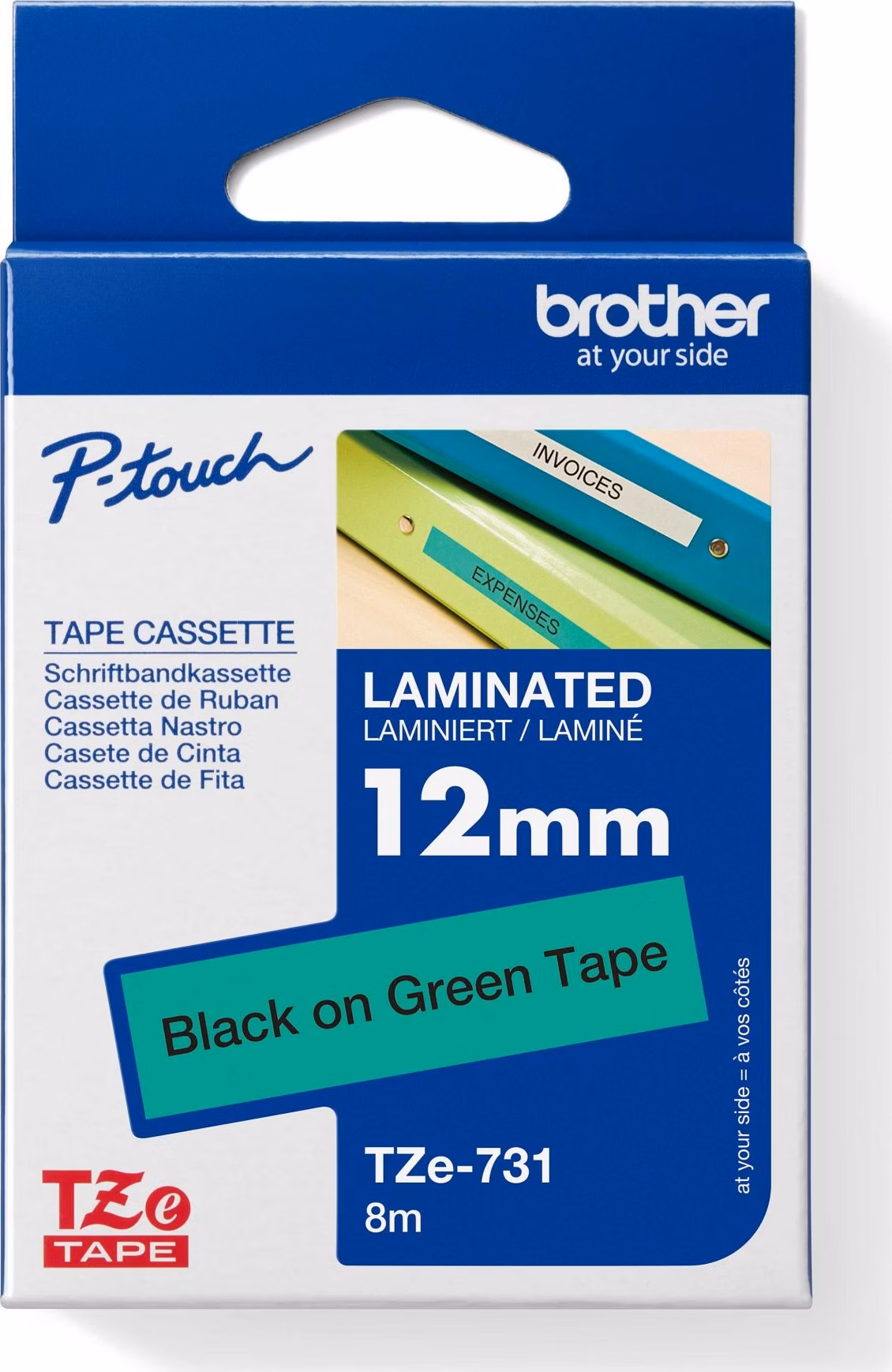 BROTHER TZE731 - 12 mm široká kazeta TZ, laminovaná TZE-731, zeleno-čierne písmo