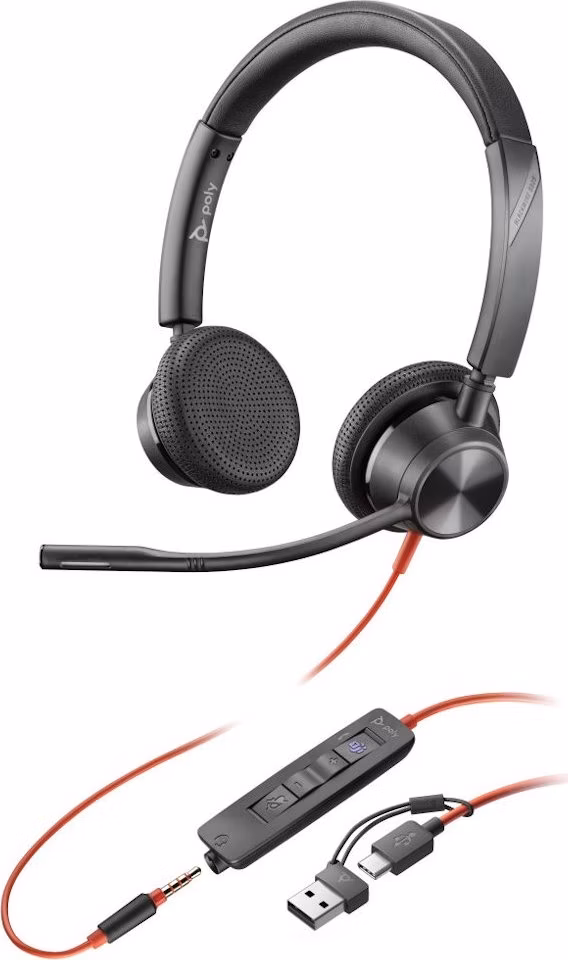 Poly Blackwire 3325 Stereo Microsoft Teams Certified USB-C Headset +3.5mm Plug +USB-C/A Adapter