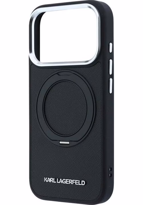 Karl Lagerfeld PU Saffiano Ring Stand MagSafe kryt iPhone 18 Pro čierny