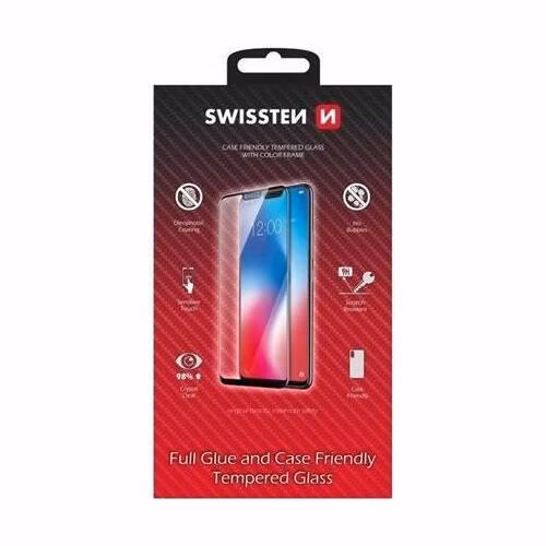 SKLO SWISSTEN FULL GLUE, COLOR FRAME, CASE FRIENDLY PRO APPLE IPHONE 17 ČERNÉ