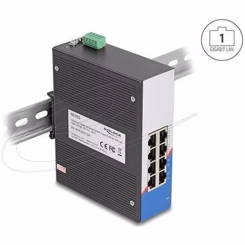 Delock Průmyslový Gigabit Ethernet Switch s 8 porty RJ45, na DIN lištu
